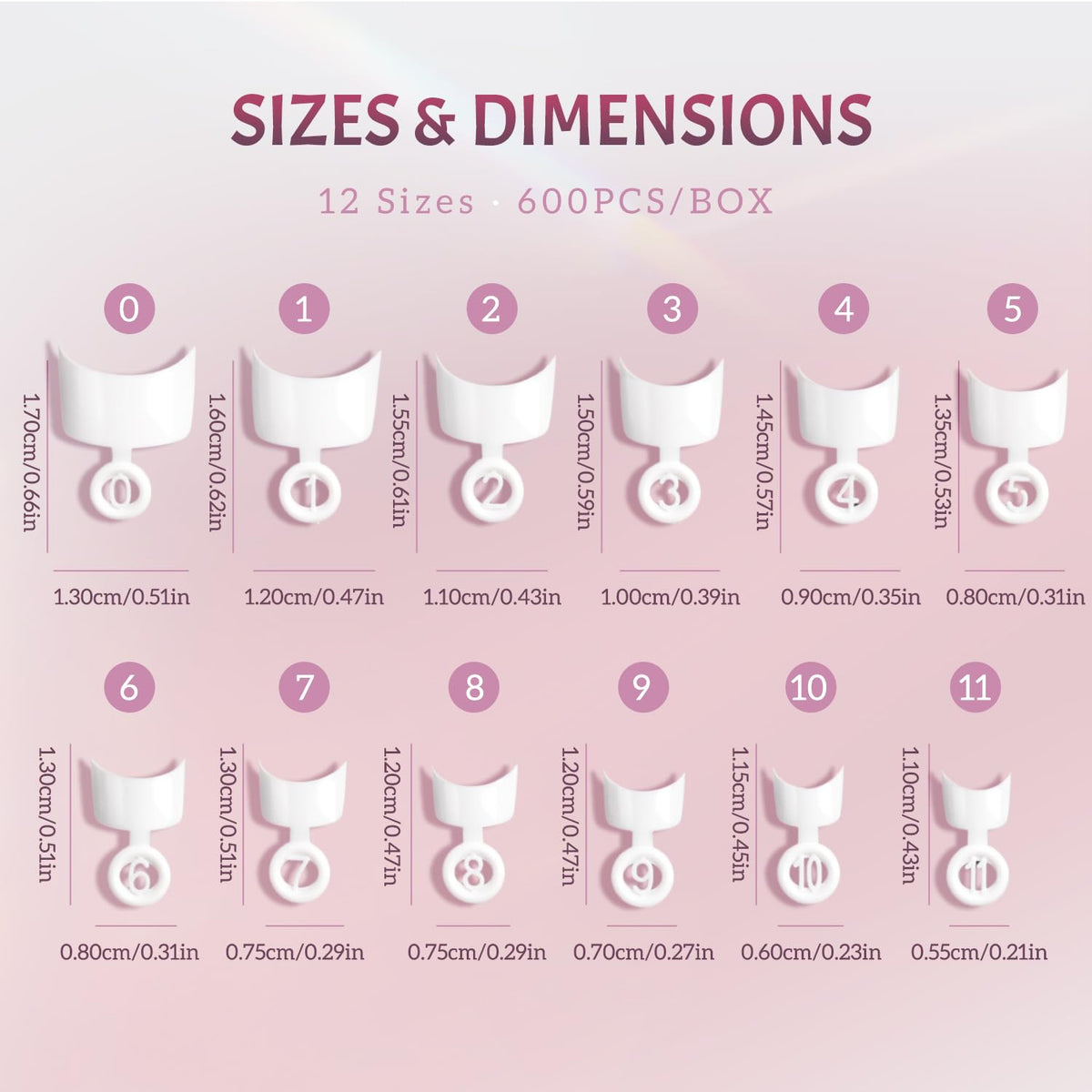 ranrose Short French Style False Nails different sizes layout