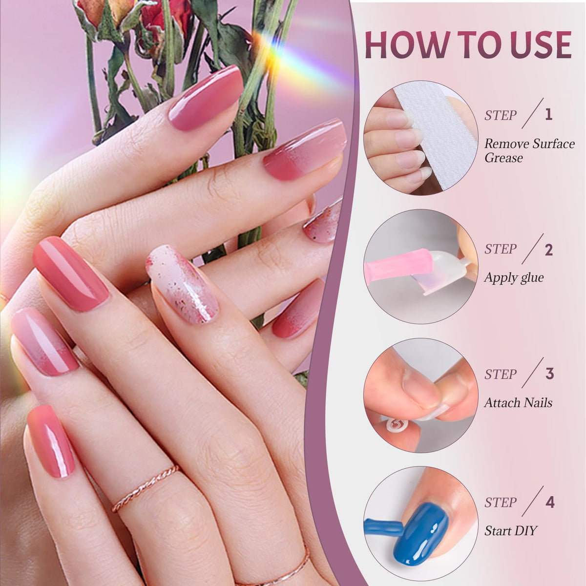 Ranrose short nail tips in a creative nail art setup