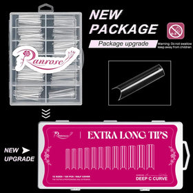 ranrose XXL Extra Long Nail Tips clear size numbering close-up