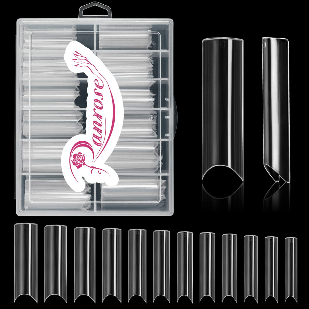 ranrose XXL Extra Long Nail Tips in transparent box front view