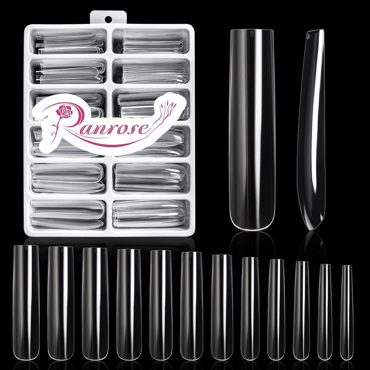 ranrose XXXL Square Nail Tips clear full cover nails front view