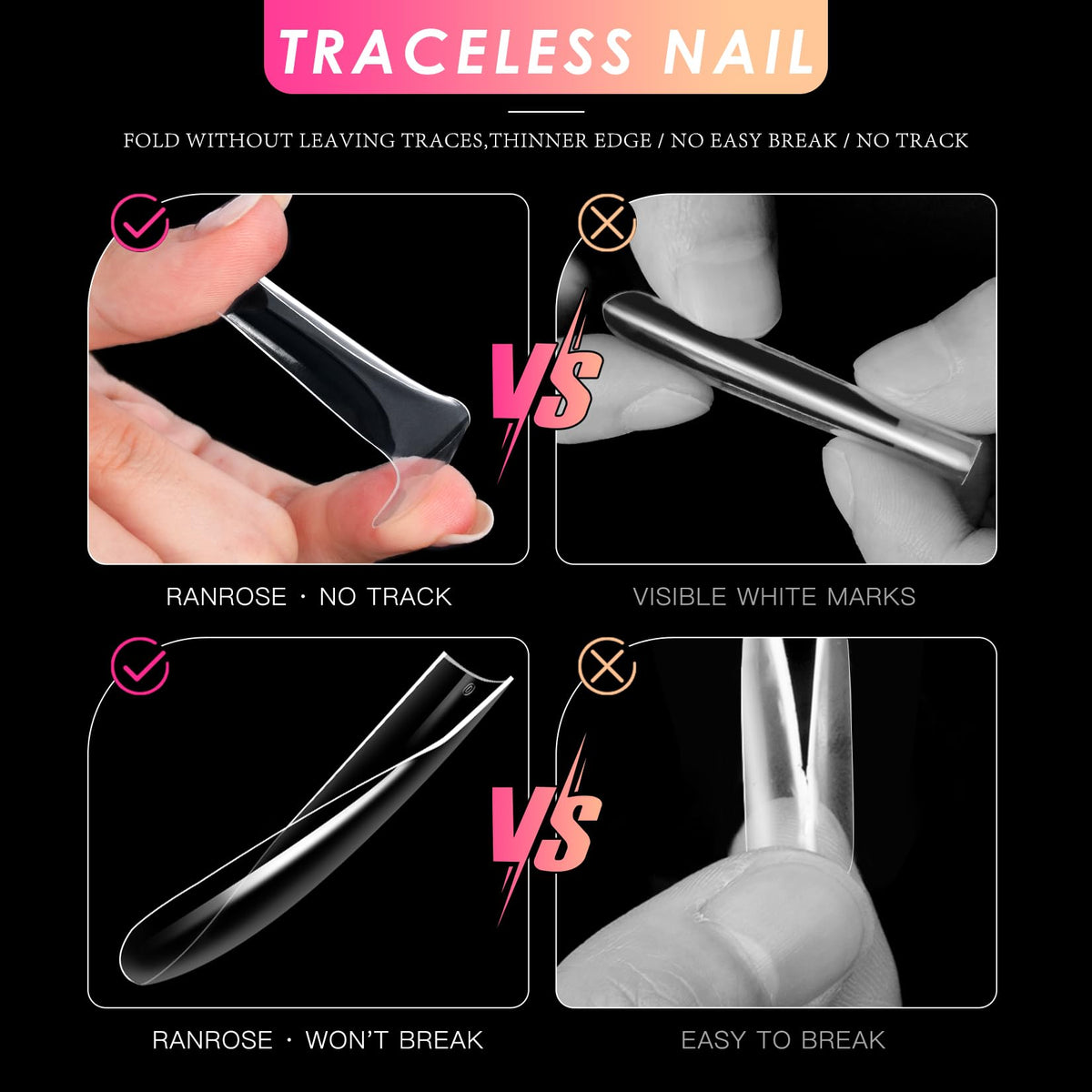 ranrose XXXL Square Nail Tips showing smooth surface texture