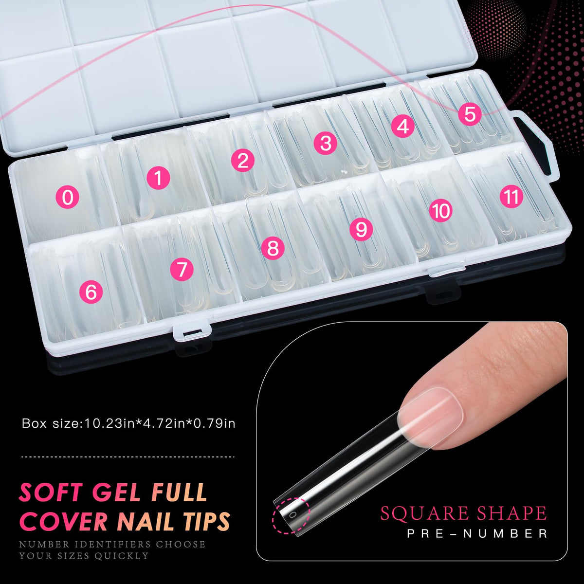 ranrose XXXL Square Nail Tips with decorative rhinestones