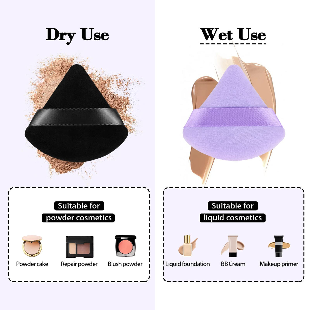 RAREIUS Triangular Powder Puff in use applying foundation on cheek
