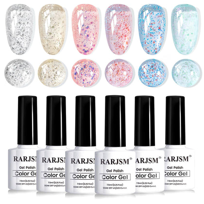 RARJSM 3D Bubble Glitter Gel Nail Polish Set front view with all 6 shades
