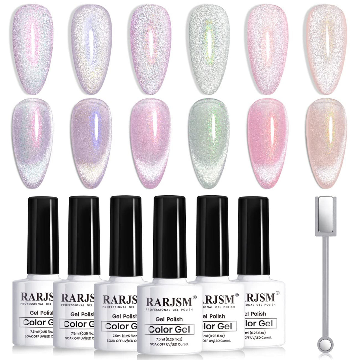 RARJSM Aurora Cat Eye Gel Nail Polish Set 6 colours front view