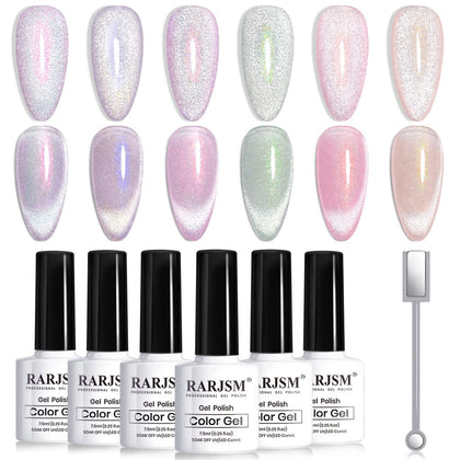 RARJSM Aurora Cat Eye Gel Nail Polish Set 6 colours front view