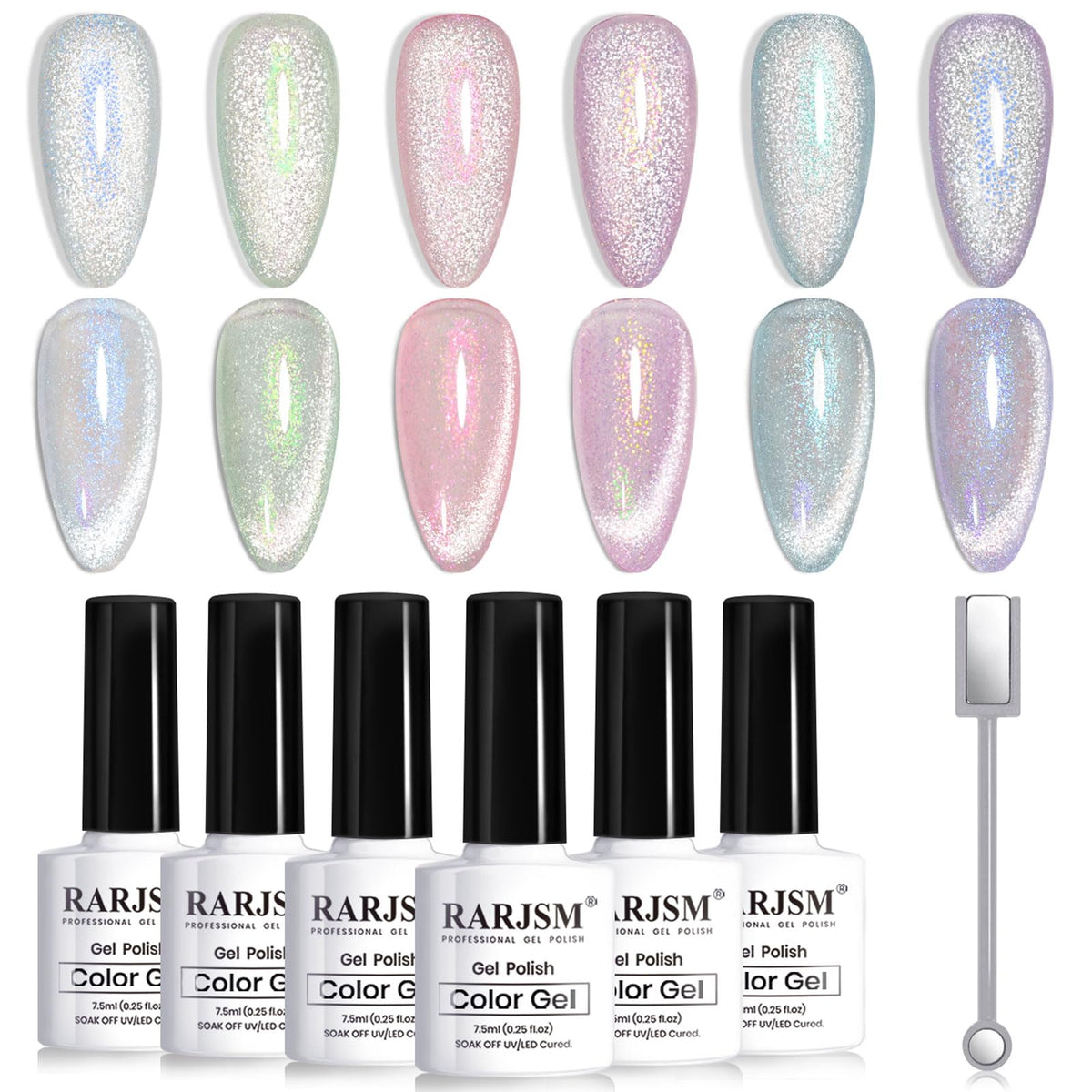 RARJSM Aurora Cat Eye Gel Nail Polish Set with 6 bottles