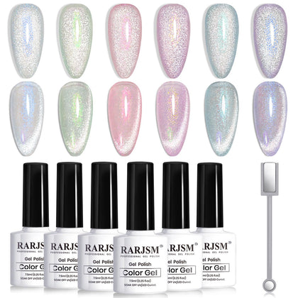 RARJSM Aurora Cat Eye Gel Nail Polish Set with 6 bottles