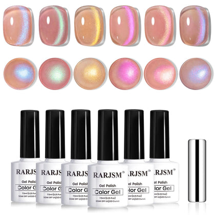 RARJSM Aurora Glitter Cat Eye Gel Nail Polish Set - six bottles front view
