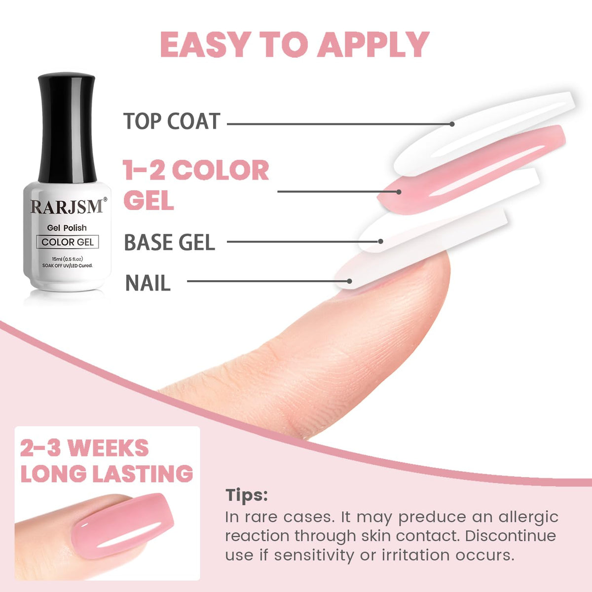RARJSM Blush Pink Gel Nail Polish 15ml texture close-up