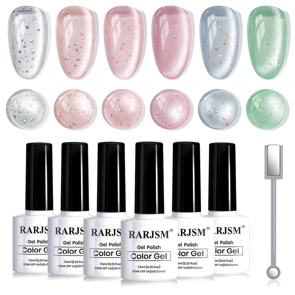 RARJSM Bubble Cat Eye Gel Nail Polish Set 6pcs in packaging