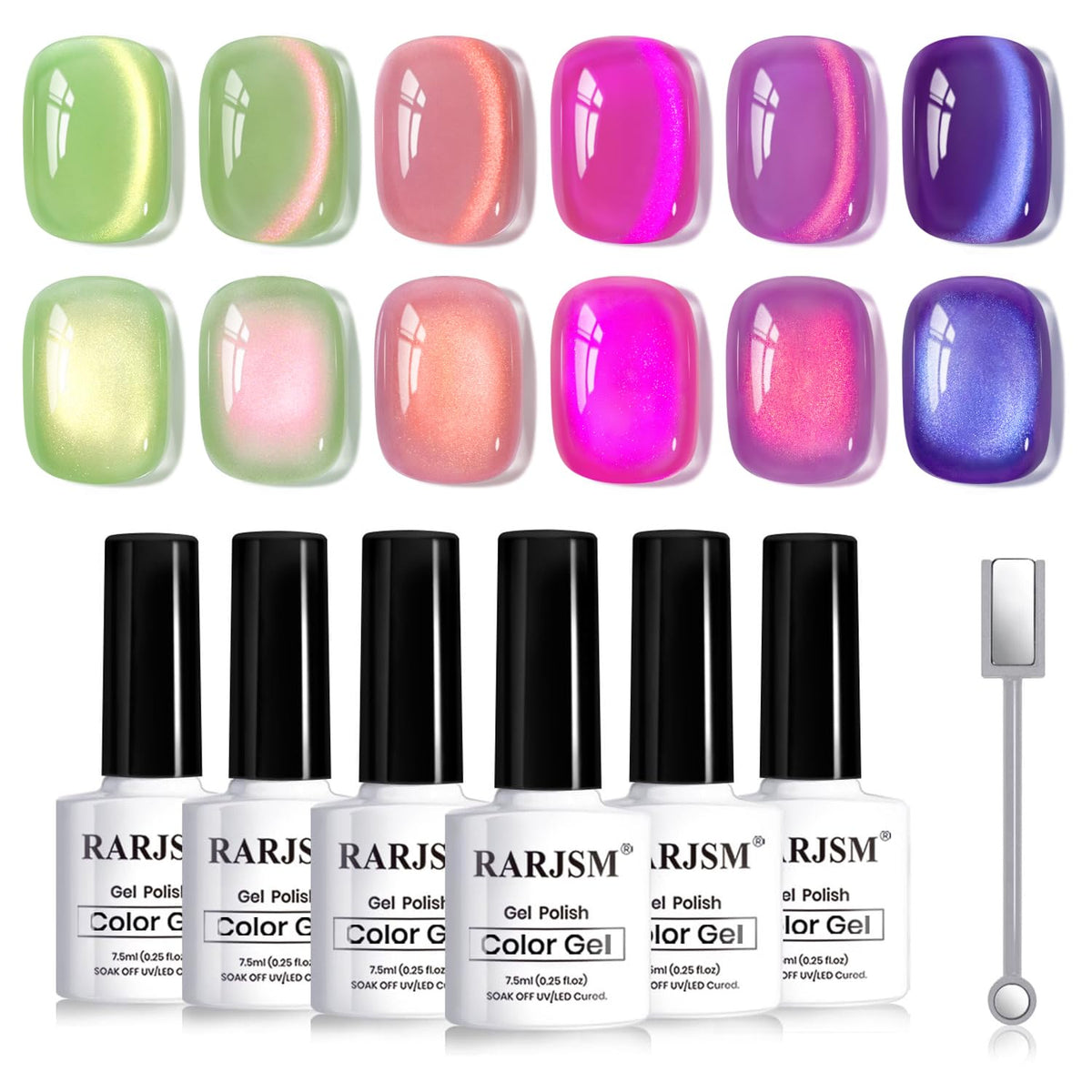 RARJSM Cat Eye Gel Nail Polish Set 6Pcs with magnetic stick