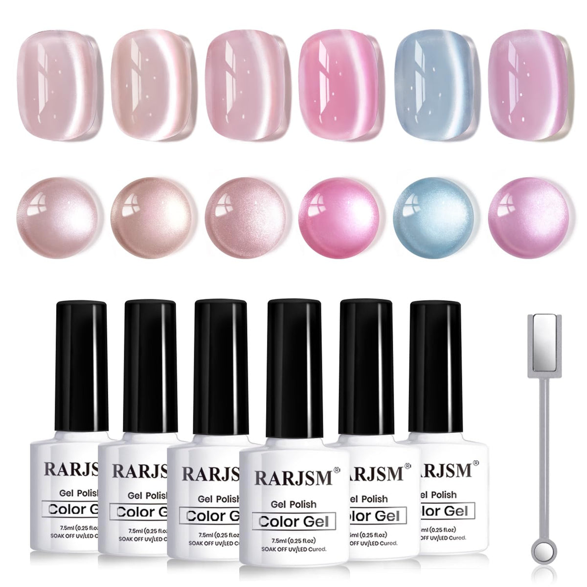 RARJSM Cat Eye Gel Nail Polish Set 6Pcs with Magnetic Stick