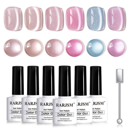 RARJSM Cat Eye Gel Nail Polish Set 6Pcs with Magnetic Stick