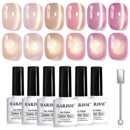 RARJSM Cat Eye Gel Nail Polish Set with six bottles and magnetic stick