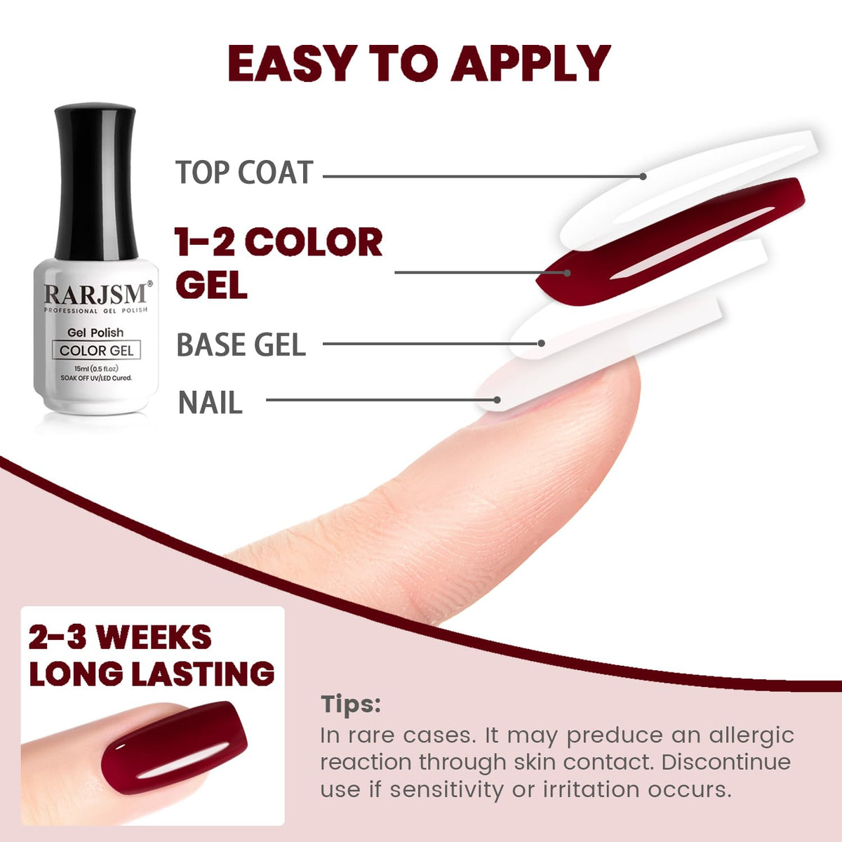 RARJSM Cherry Wine Red Gel Nail Polish in a manicure setup