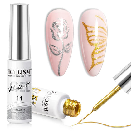 RARJSM Gel Liner Nail Art Set silver and gold glitter bottles