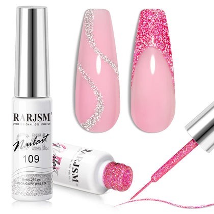 RARJSM Gel Nail Polish Set front view with silver and hot pink colours