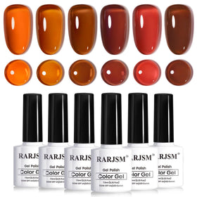 RARJSM Jelly Gel Nail Polish Set 6pcs with vibrant amber and brown shades