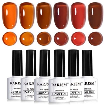 RARJSM Jelly Gel Nail Polish Set 6pcs with vibrant amber and brown shades