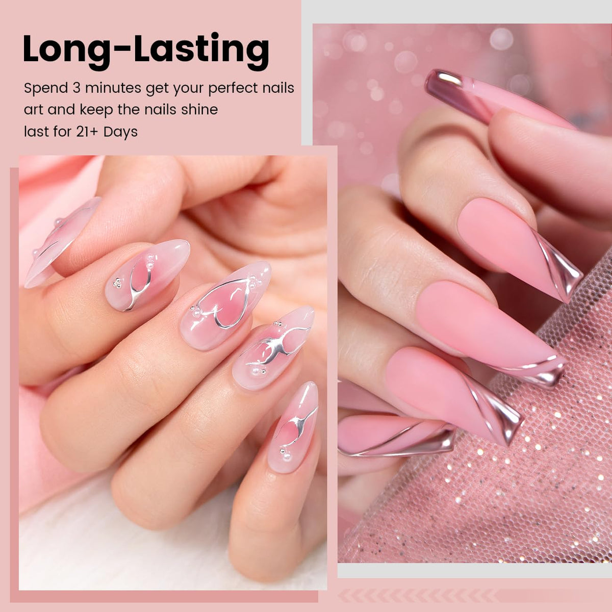 RARJSM Metallic Chrome Gel Liner Nail Art 8ml Silver and Rose Gold brush close-up