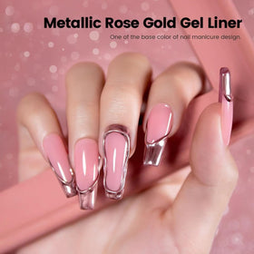 RARJSM Metallic Chrome Gel Liner Nail Art 8ml Silver and Rose Gold swatch on nails