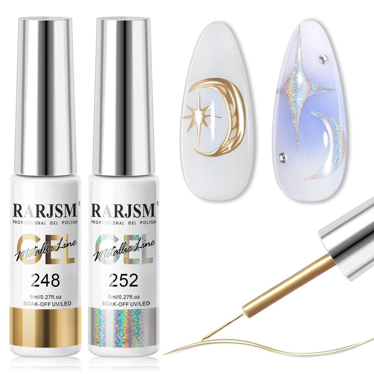 RARJSM Metallic Chrome Gel Liner Nail Art Set front view with two bottles