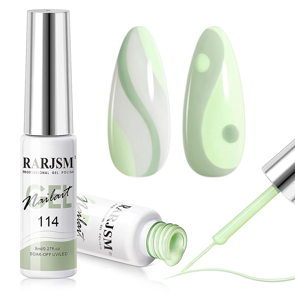 RARJSM Nail Art Liner Gel Polish Set in pastel green and forest green bottles