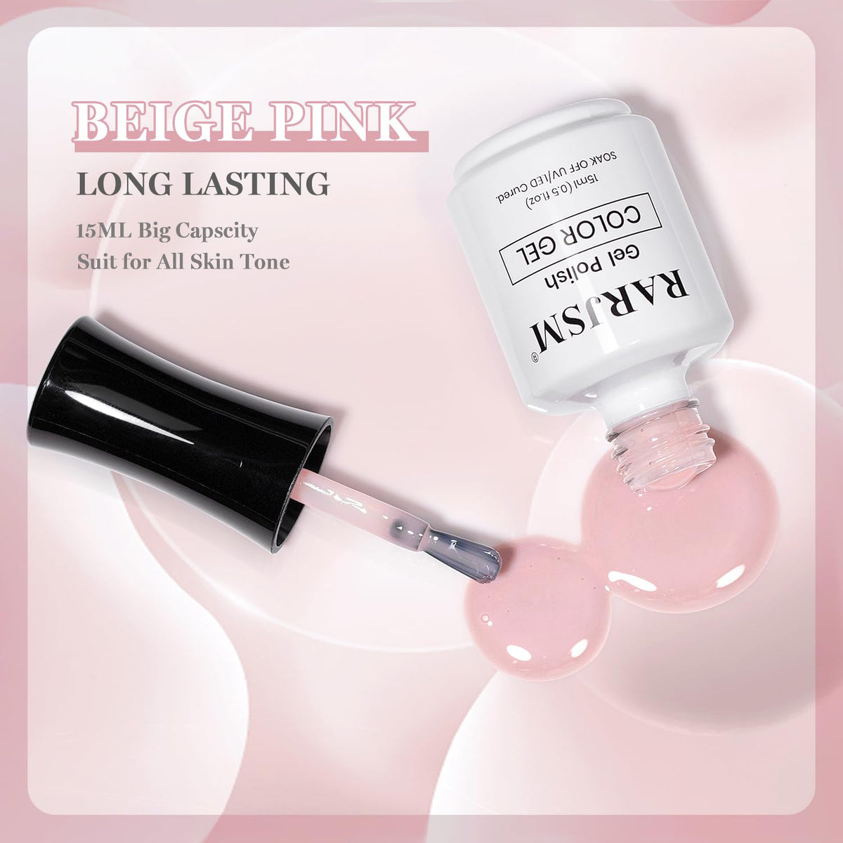 RARJSM Nude Beige Pink Gel Nail Polish 15ml packaging