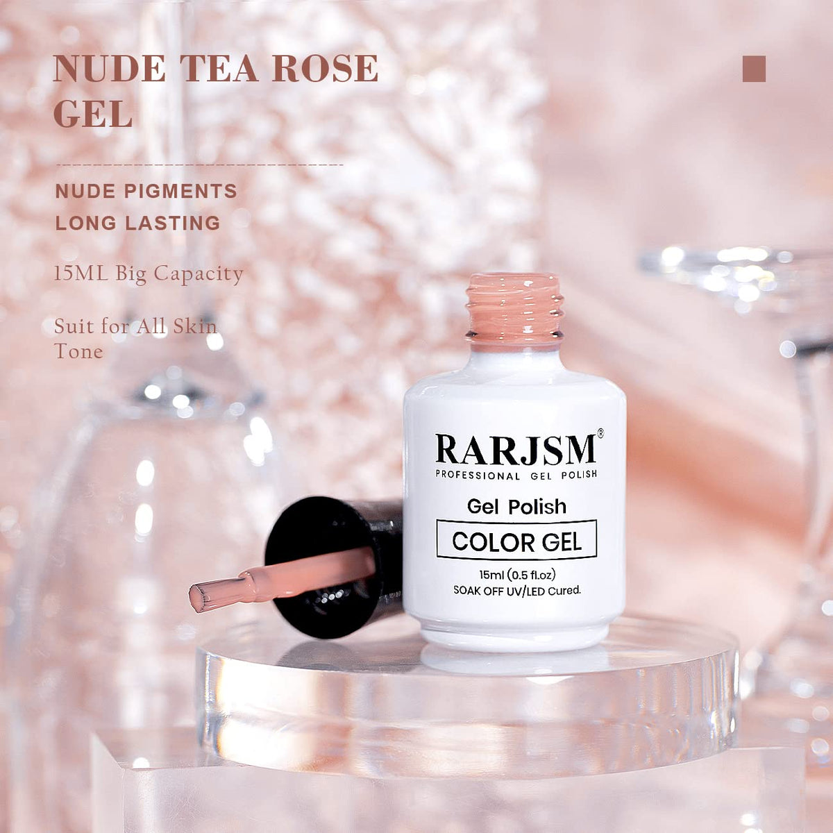 RARJSM Nude Gel Nail Polish 15ml Tea Rose bottle side view
