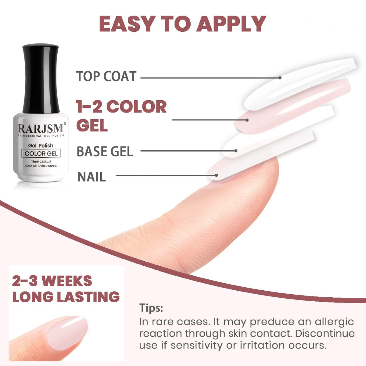RARJSM Sheer Nude Gel Polish Light Pink with nail tools