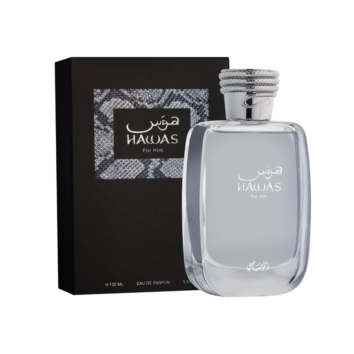 RASASI Hawas For Men Eau De Parfum 100ML packaging with python stopper