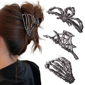 RAUIMOUR 3PCS black spider web hair clips front view