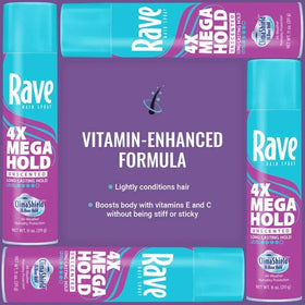 Rave 4X Mega Hairspray packaging details