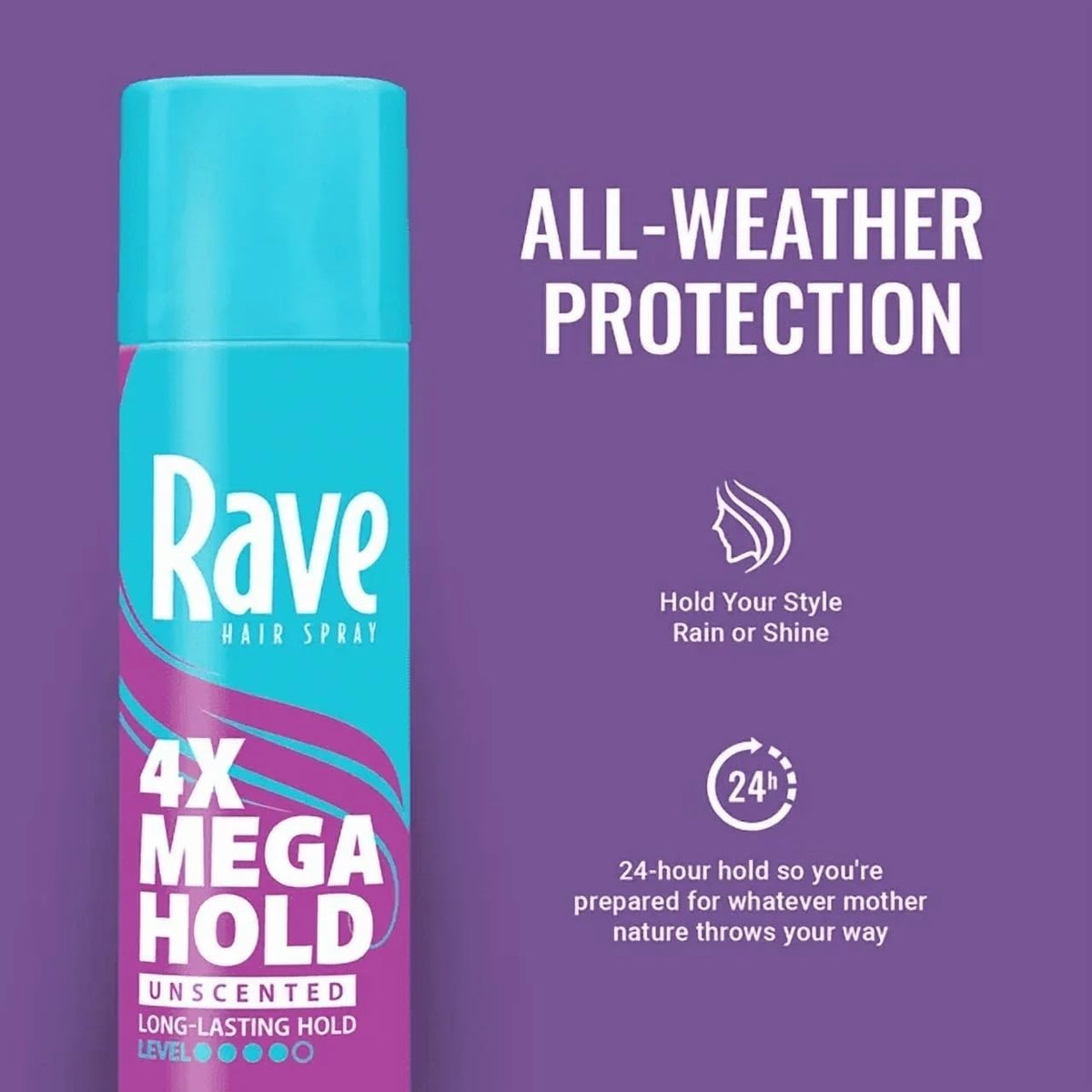 Rave 4X Mega Hairspray side view with label