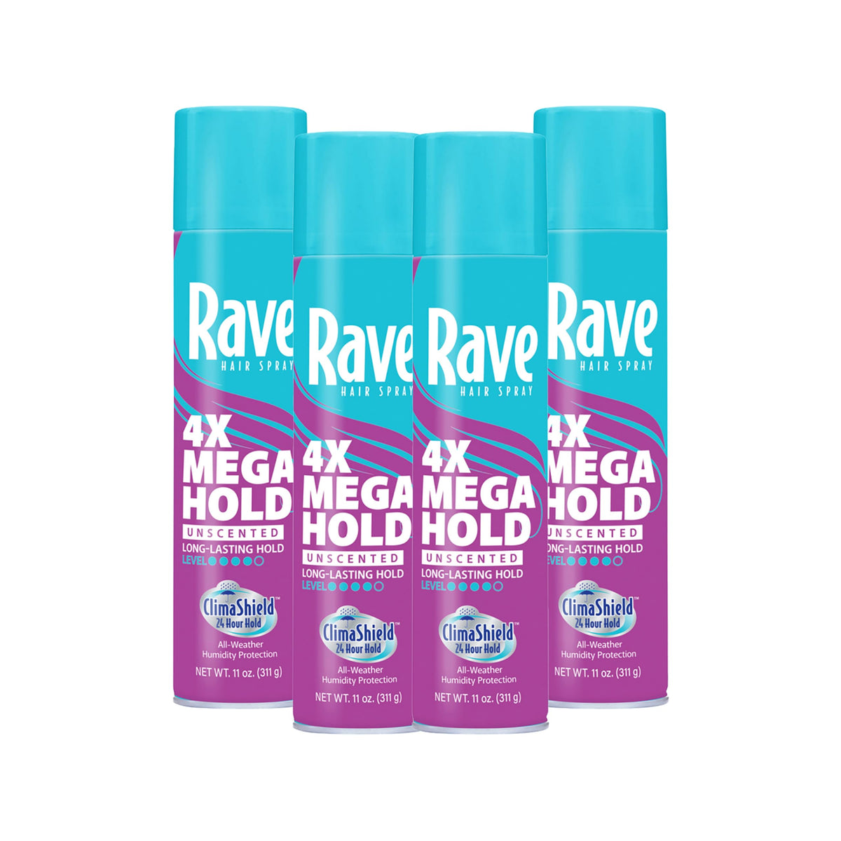Rave 4X Mega Unscented Aerosol Hairspray front view
