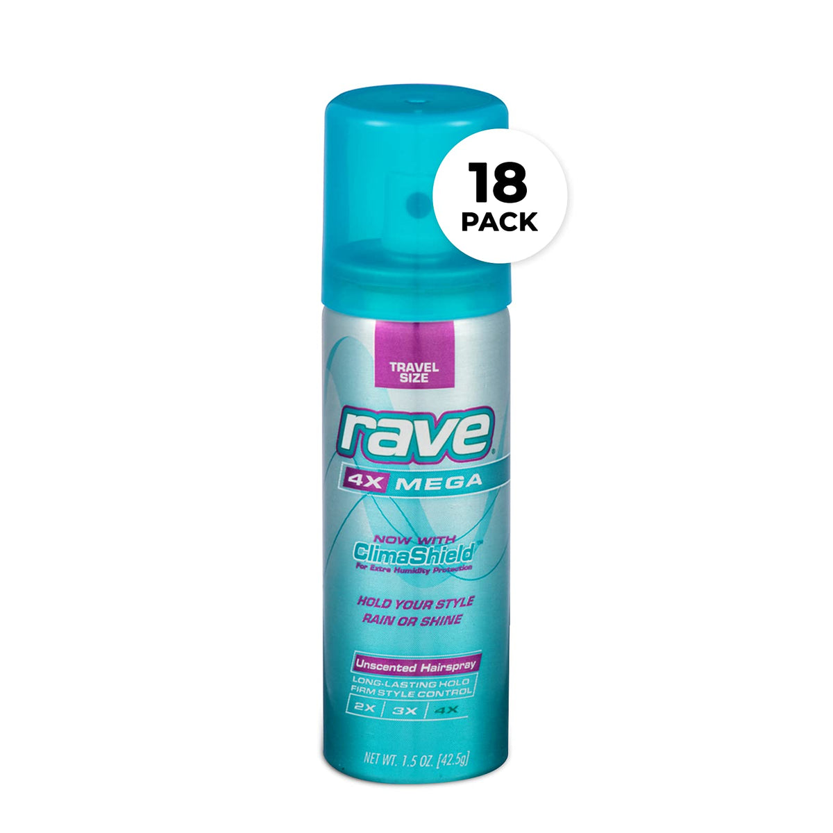 Rave Hair Spray 4X Mega Hold 1.5 oz front view