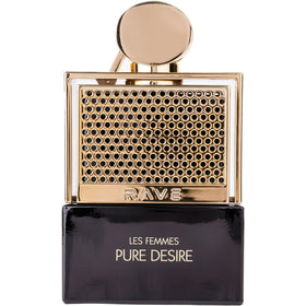 Rave Pure Desire Gold Eau de Parfum Spray front view with golden packaging