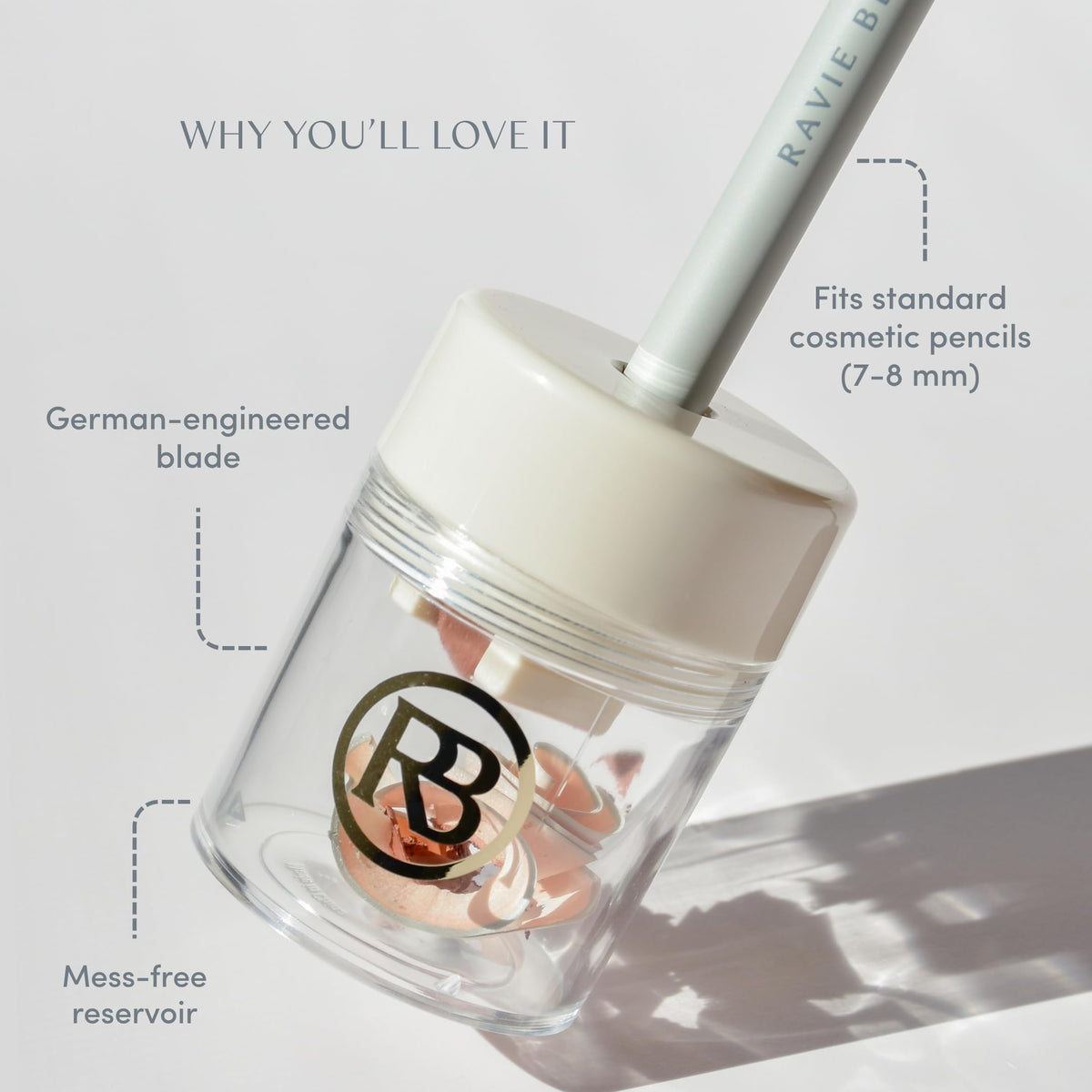 Ravie Beauty sharpener with built-in shavings container