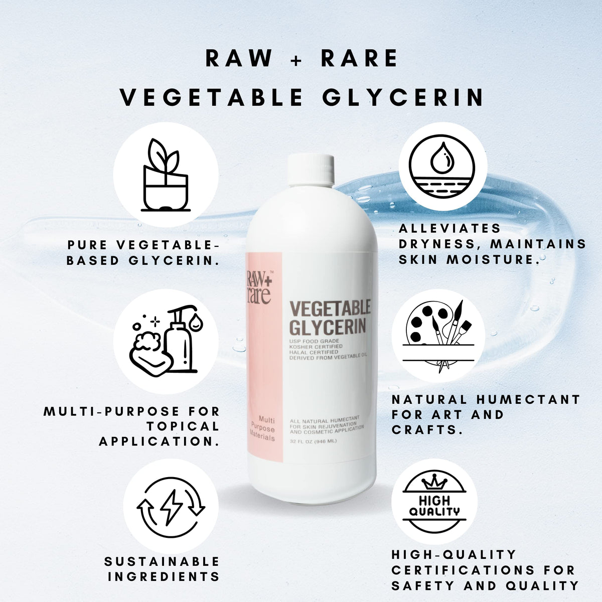 Raw Plus Rare Vegetable Glycerin 32 oz side view