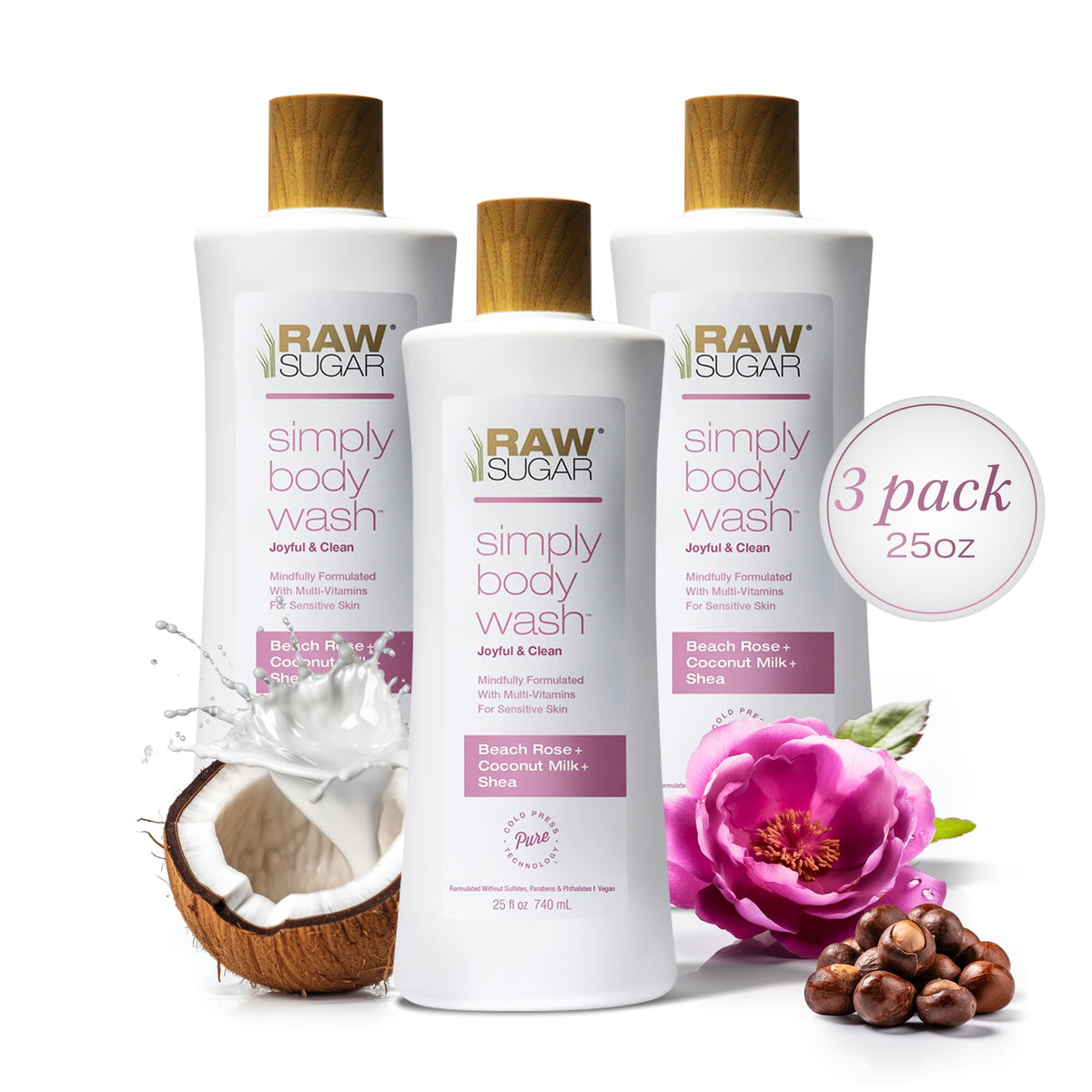 RAW SUGAR Simply Body Wash Beach Rose Coconut Milk Shea front view