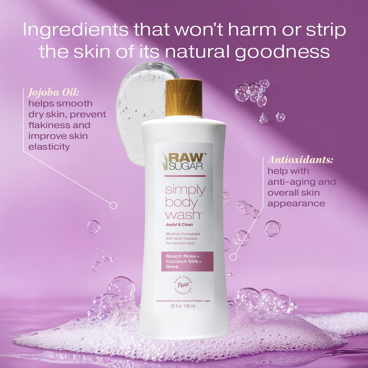 RAW SUGAR Simply Body Wash Beach Rose Coconut Milk Shea packaging