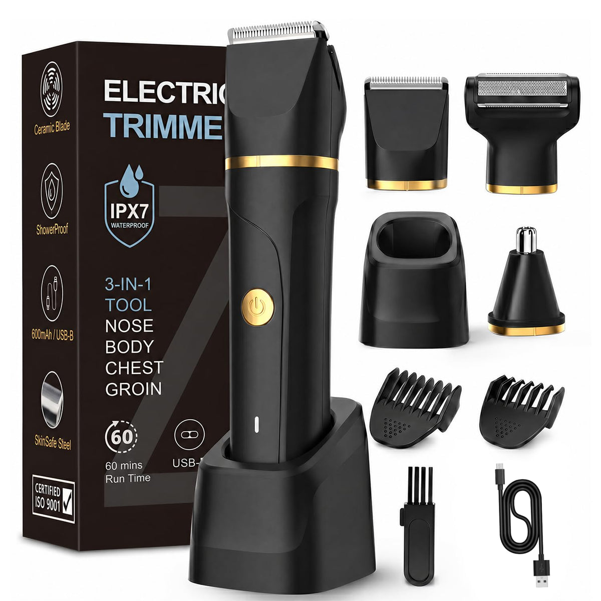 RAXMETRY Beard Trimmer 3-in-1 front view with combs