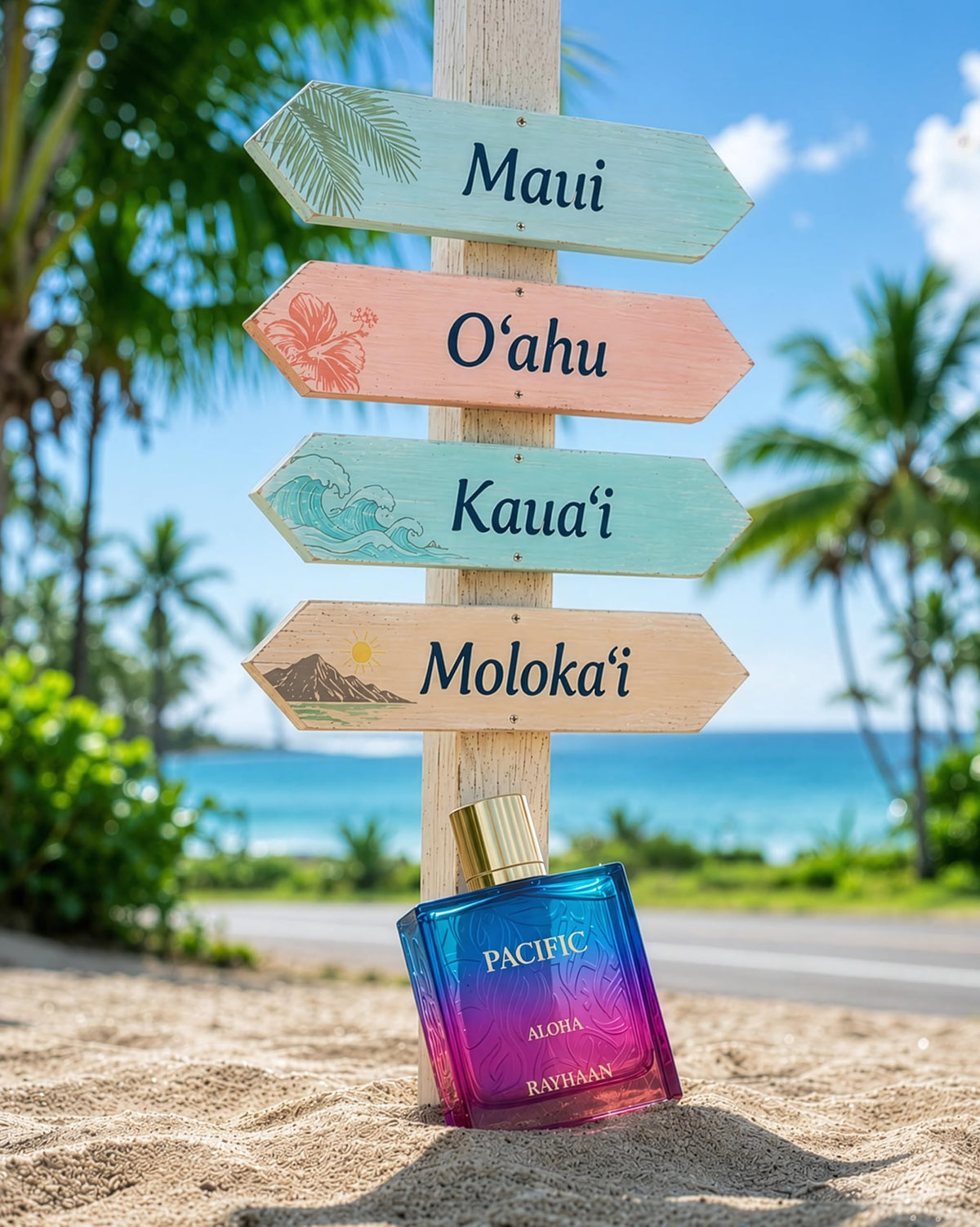 RAYHAAN Pacific Aloha bottle with summer accessories