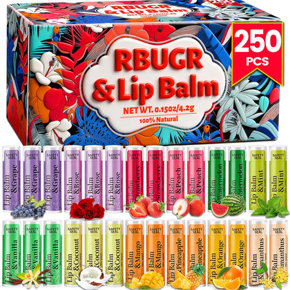 RBUGR Lip Balm Bulk 250 Pack assorted flavours front view