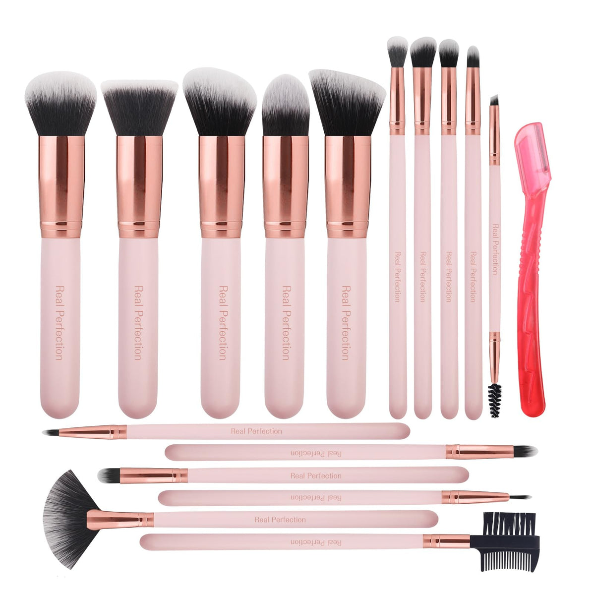 Real Perfection 16 Pcs Makeup Brush Set in pink front view