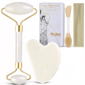 Real Perfection Gua Sha Facial Tools Set including jade roller and guasha tool