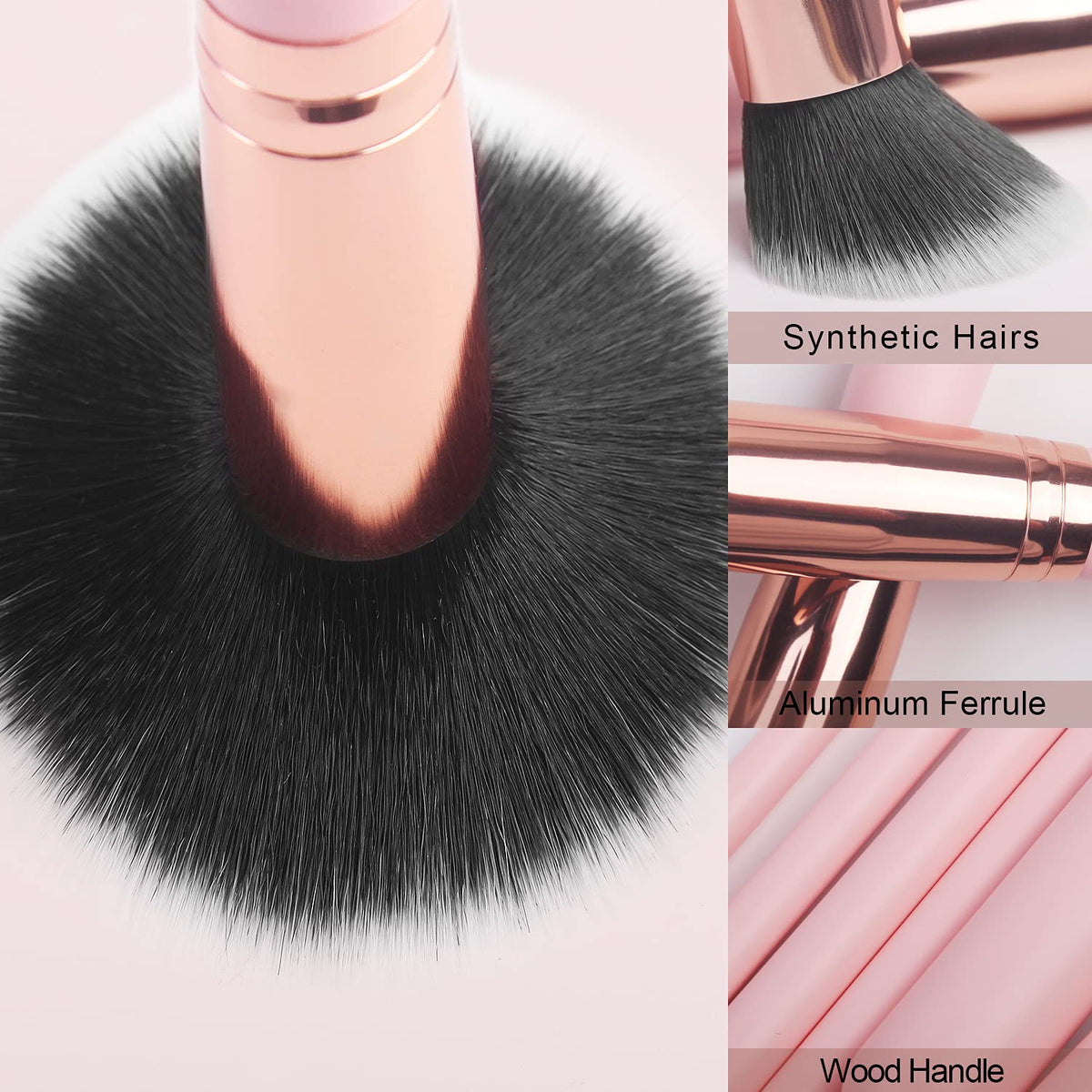 Real Perfection makeup brush set displayed in a makeup bag