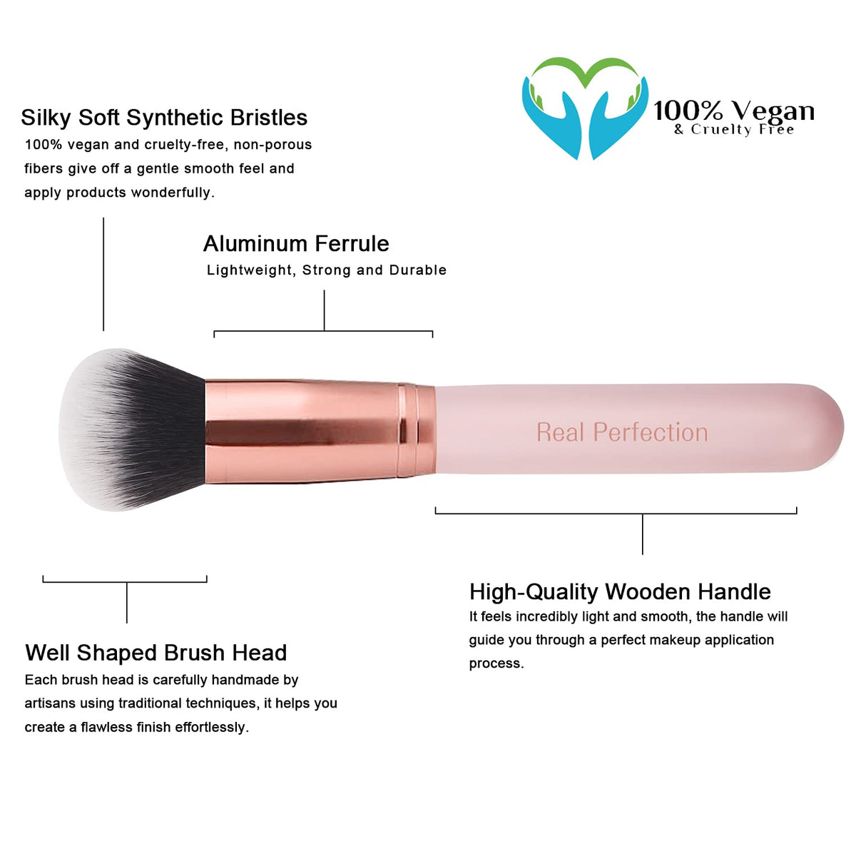 Real Perfection makeup brush set with wooden handles